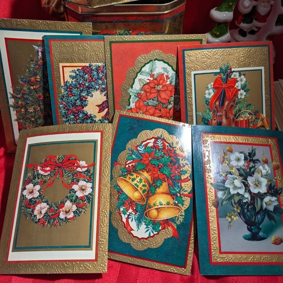 Wonderful Tall Tin  13 Assorted Christmas Cards And 15 Envelopes Made In England - Picture 10 of 11